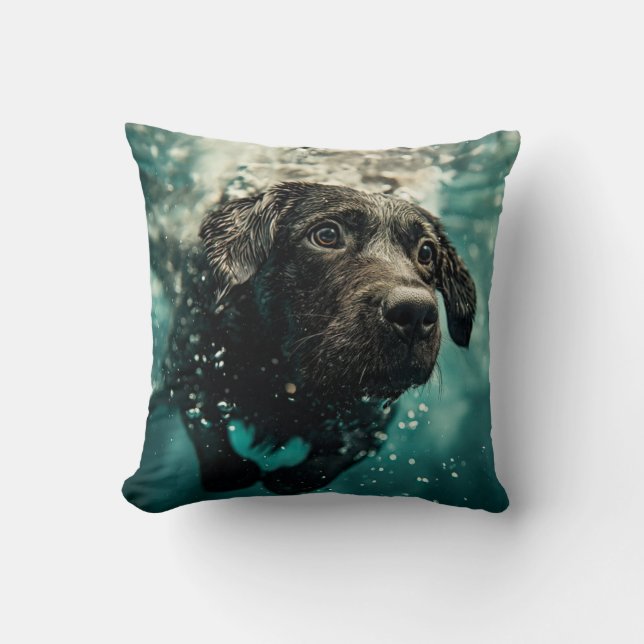 Swimming Labrador Puppy Underwater Design Throw Pillow (Front)