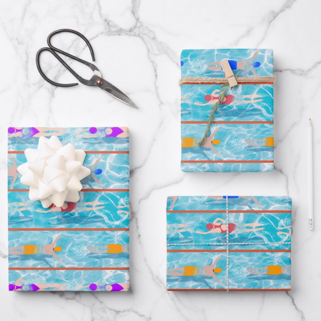 Swimming Laps Pool Swim Team Pattern Wrapping Paper Sheet (Front)