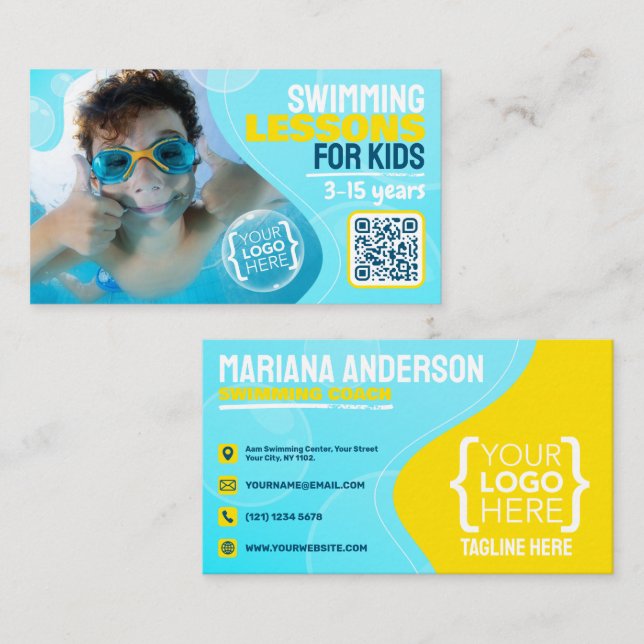 Swimming lessons for Kids, swimming instructor Business Card (Front/Back)
