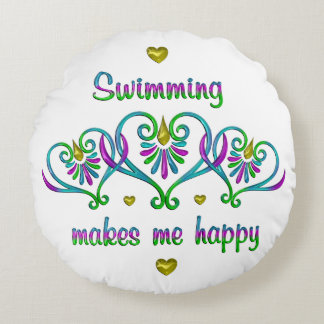 Swimming Makes Me Happy Round Pillow