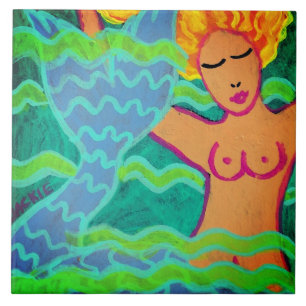 Swimming Mermaid Abstract Painting Tile