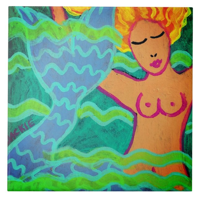 Swimming Mermaid Abstract Painting Tile (Front)