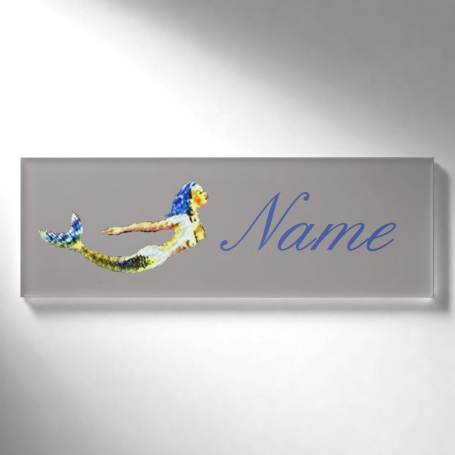 Swimming Mermaid Grey Thunder_Cove Name Tag (Front)