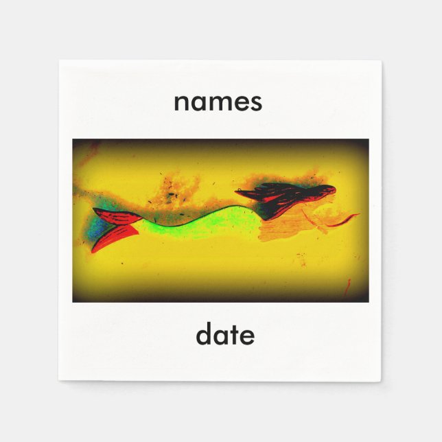 swimming mermaid personalized invitation napkin (Front)