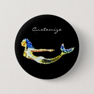 Swimming Mermaid Thunder_Cove 2 Inch Round Button