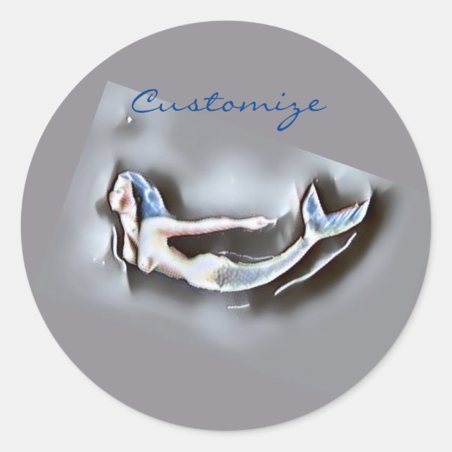 Swimming Mermaid Thunder_Cove Grey Classic Round Sticker (Front)