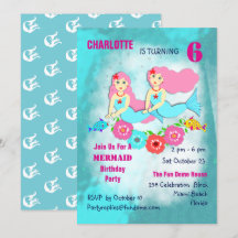 Swimming Mermaids Cute Girly Birthday Party Invite