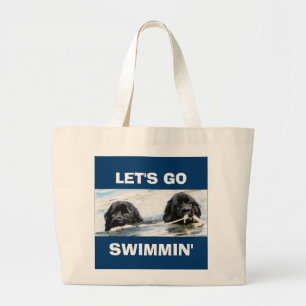 swimming newfs large tote bag