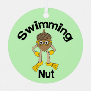 Swimming Nut Text  Metal Ornament