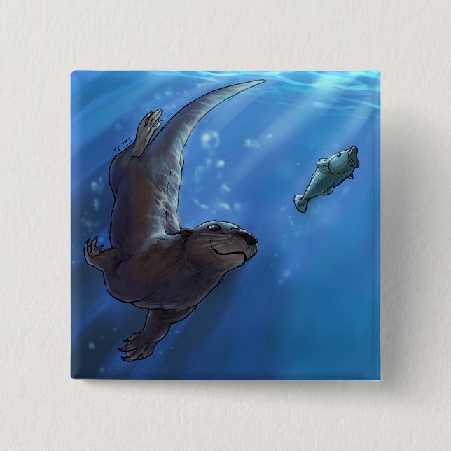 Swimming otter 2 inch square button (Front)