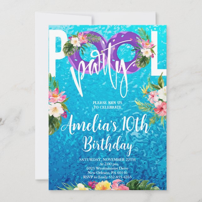 Swimming Party, Summer Pool Party Birthday Invitation (Front)