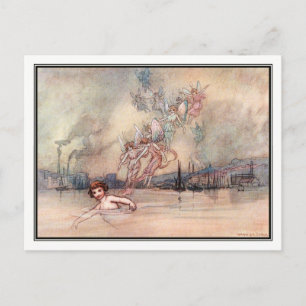 Swimming Past the Town by Warwick Goble Postcard