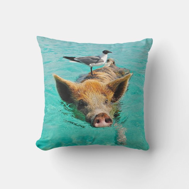 Swimming Pig with a Passenger Throw Pillow (Front)