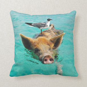 Swimming Pig with a Passenger Throw Pillow