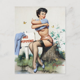 Swimming Pin Up Postcard