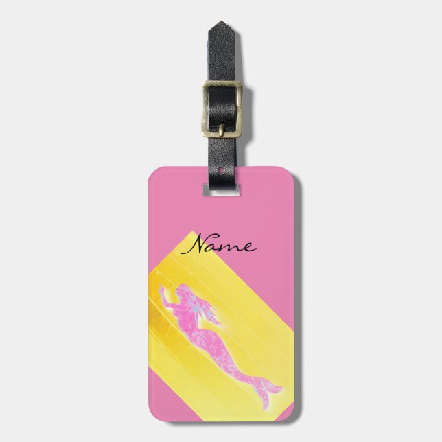 swimming pink mermaid luggage tag (Front Vertical)