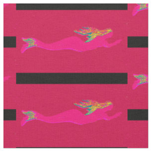 swimming pink mermaids on red/black fabric