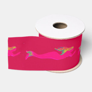swimming pink mermaids red grosgrain ribbon