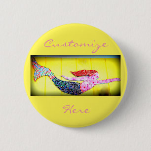 swimming pink mosaic mermaid 2 inch round button