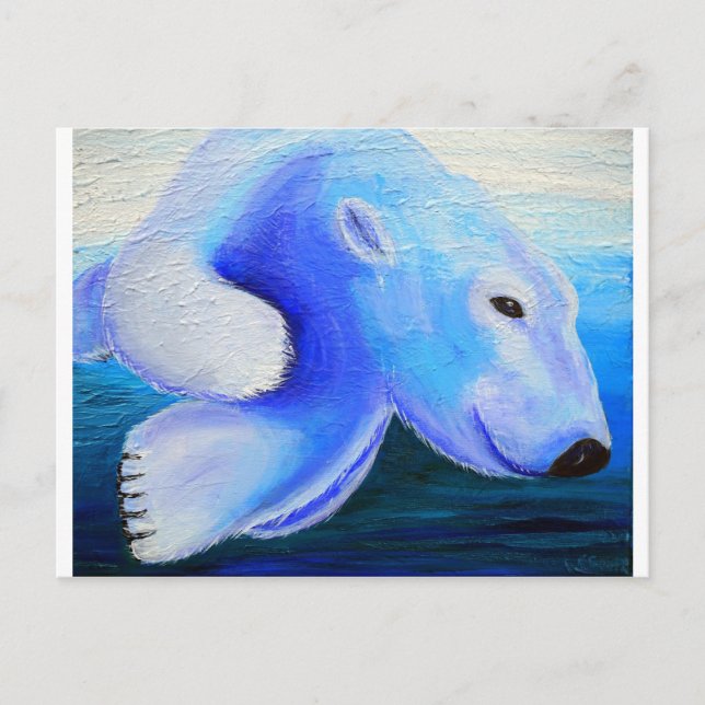 Swimming Polar Bear Painting Postcard (Front)