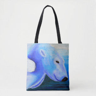Swimming Polar Bear Painting Tote Bag