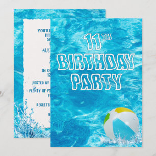 Swimming Pool 11th Birthday Party Invitation