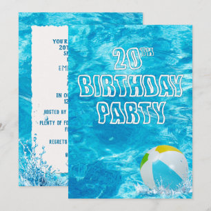 Swimming Pool 20th Birthday Party Invite