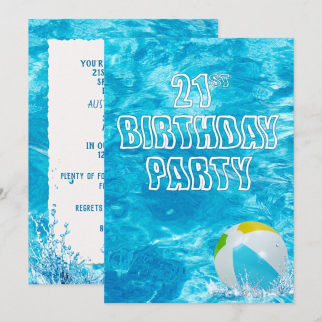Swimming Pool 21st Birthday Party Invitation (Front/Back)