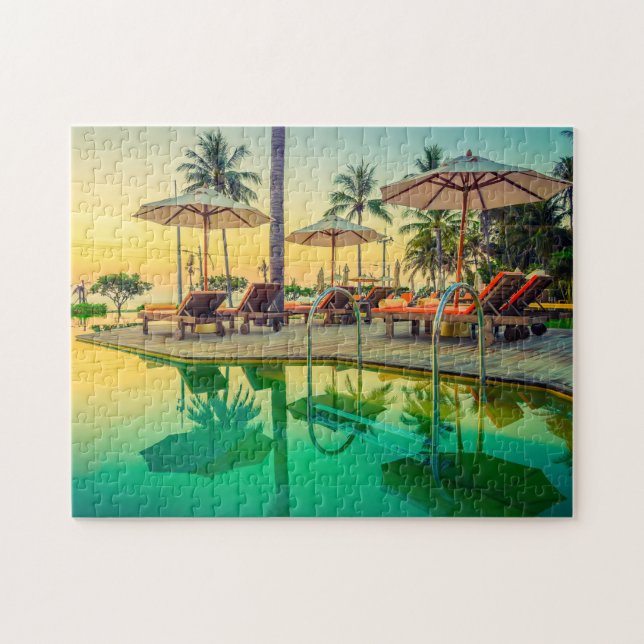 Swimming Pool at Sunset Jigsaw Puzzle (Horizontal)