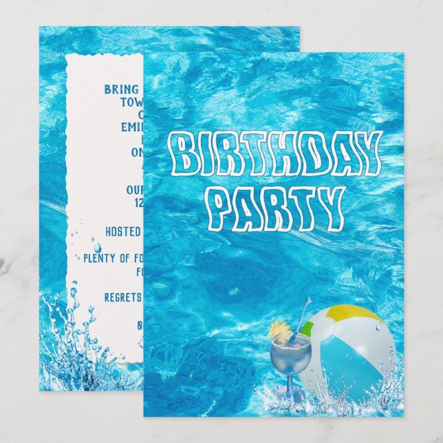 Swimming Pool Birthday Party Invite (Front/Back)