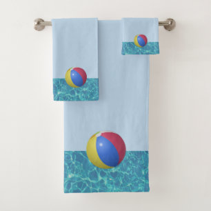 Swimming pool blue water & beach ball bath towel