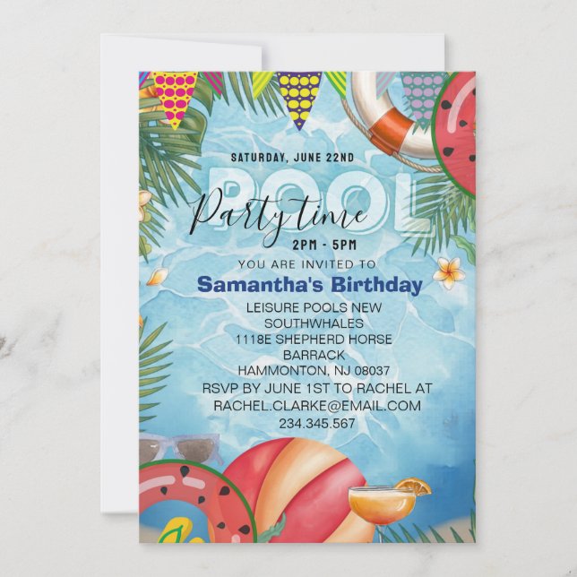 Swimming pool cool birthday party  Invitation (Front)