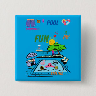Swimming Pool Fun 2 Inch Square Button