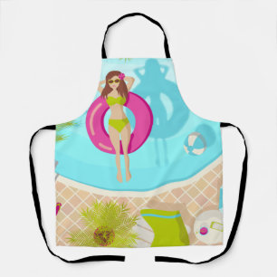 Swimming pool girl in bikini summer beach apron