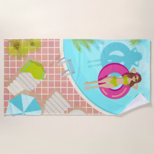 Swimming pool girl in bikini summer beach beach towel