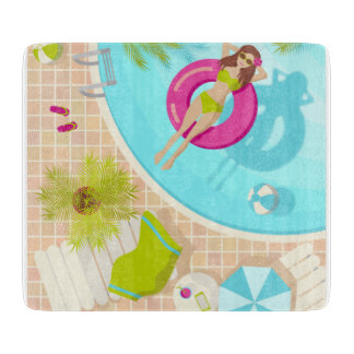 Swimming pool girl in bikini summer beach cutting board