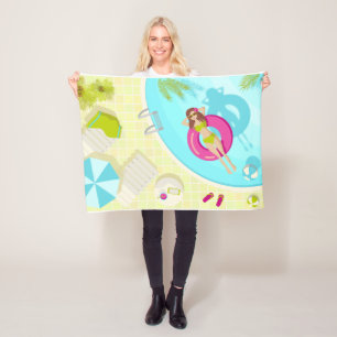 Swimming pool girl in bikini summer beach fleece blanket
