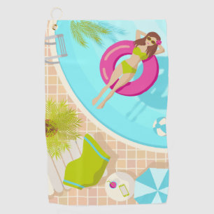 Swimming pool girl in bikini summer beach golf towel