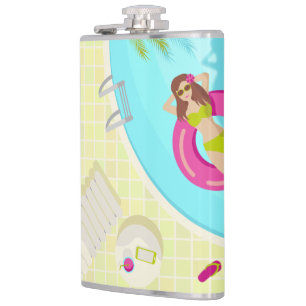 Swimming pool girl in bikini summer beach hip flask