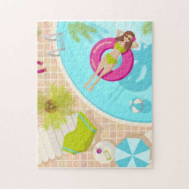 Swimming pool girl in bikini summer beach  jigsaw puzzle (Vertical)