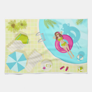 Swimming pool girl in bikini summer beach kitchen towel