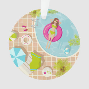 Swimming pool girl in bikini summer beach  ornament