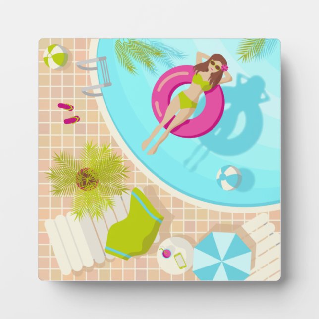 Swimming pool girl in bikini summer beach plaque (Front)