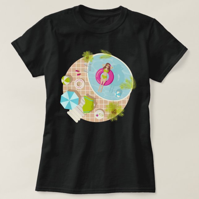 Swimming pool girl in bikini summer beach  T-Shirt (Design Front)