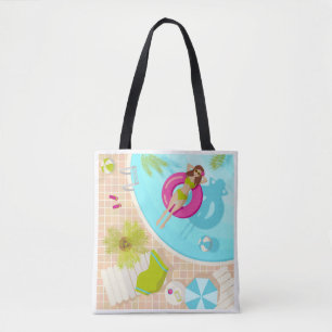 Swimming pool girl in bikini summer beach tote bag