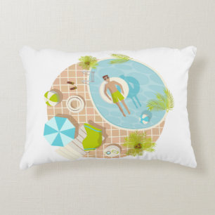 Swimming pool guy on tropical summer beach vacay accent pillow
