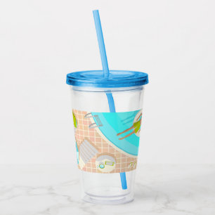 Swimming pool guy on tropical summer beach vacay acrylic tumbler