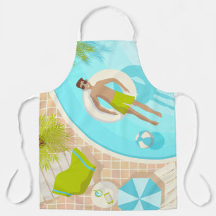 Swimming pool guy on tropical summer beach vacay apron