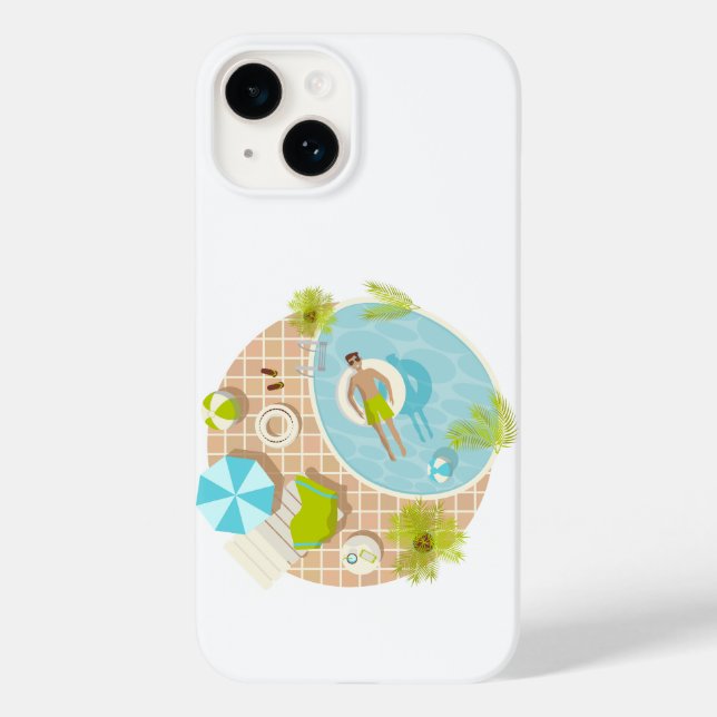 Swimming pool guy on tropical summer beach vacay Case-Mate iPhone case (Back)