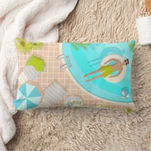 Swimming pool guy on tropical summer beach vacay lumbar pillow